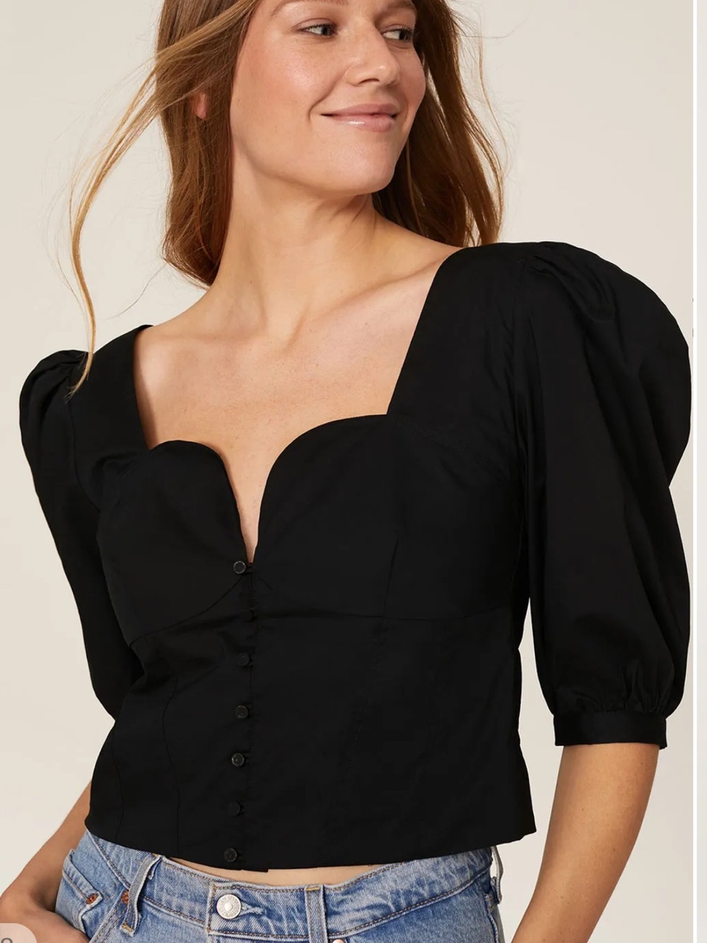 Jonathan Simkhai Thea Black Smocked Puff Sleeve Top